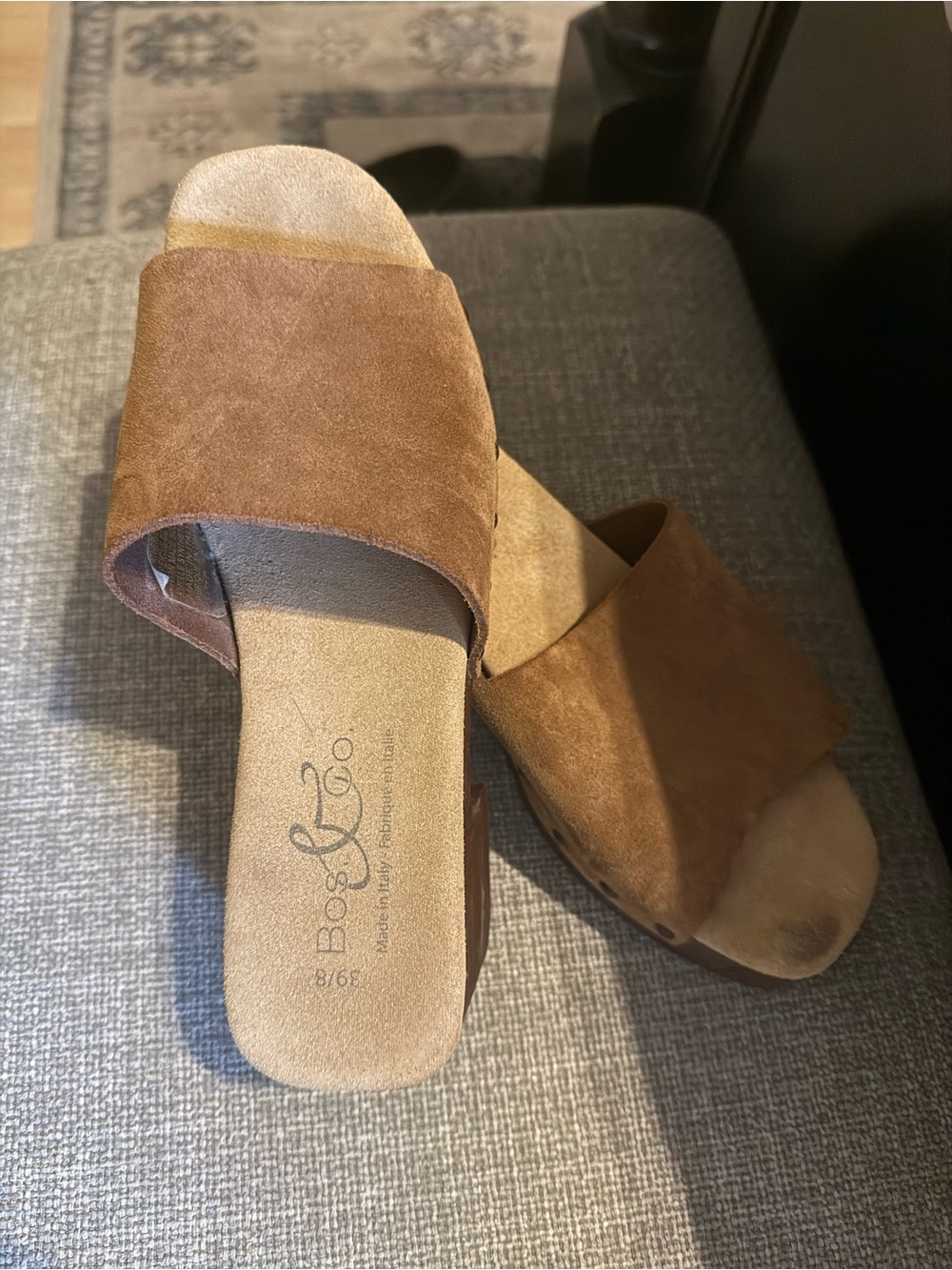 Bos. & Co. Tan Suede Slide Mules